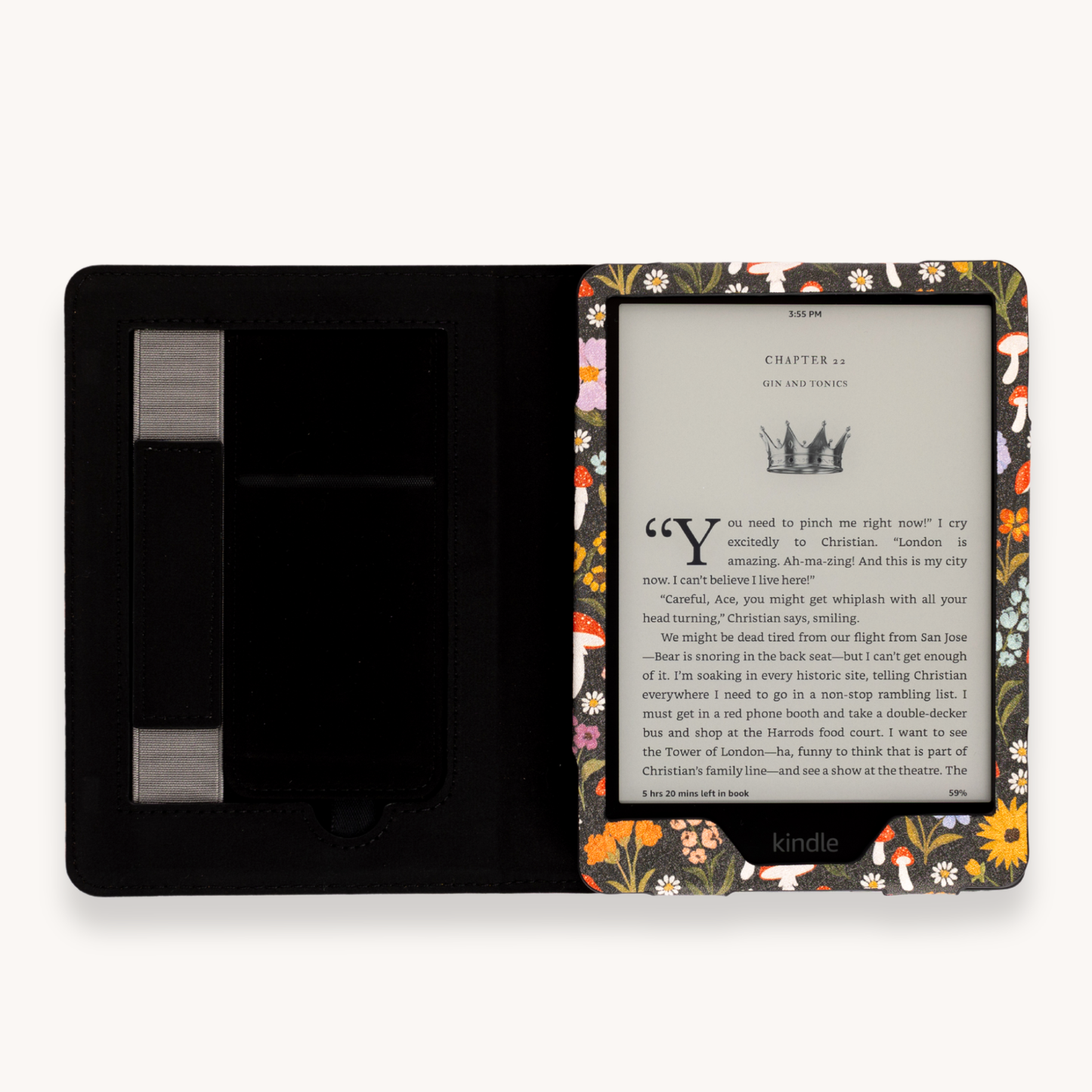 Mushroom Garden Charcoal Kindle Case