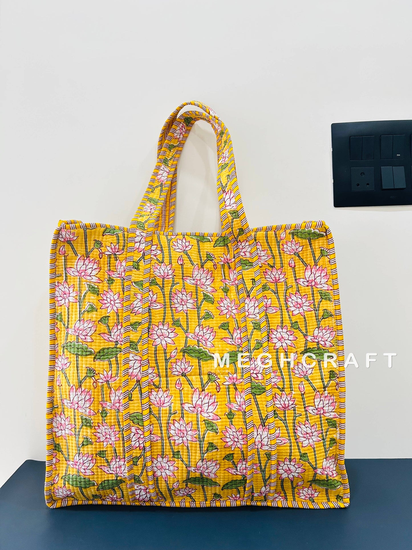 Cotton Quilted Bag with Zipper Closure