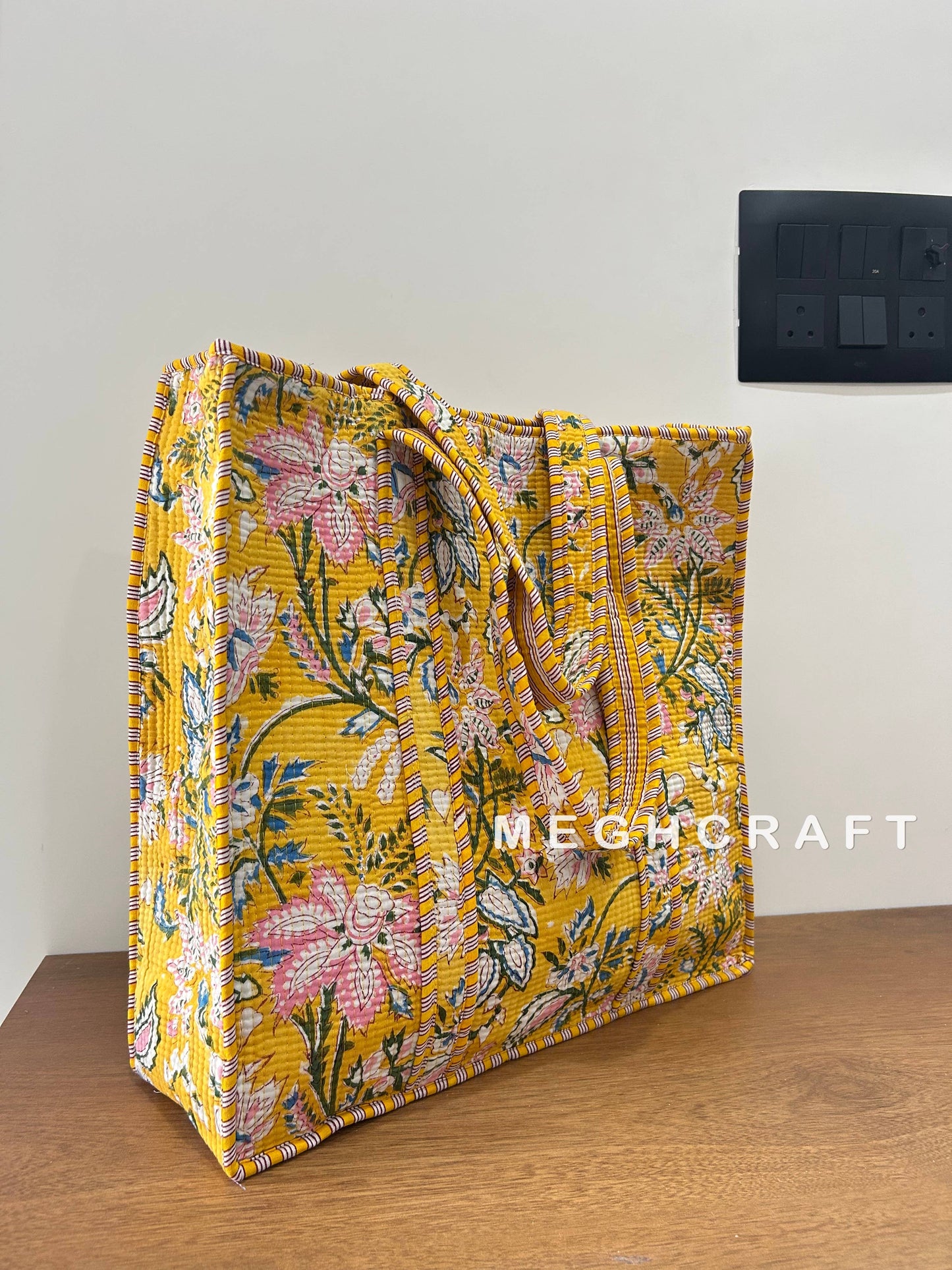 Cotton Quilted Bag with Zipper Closure