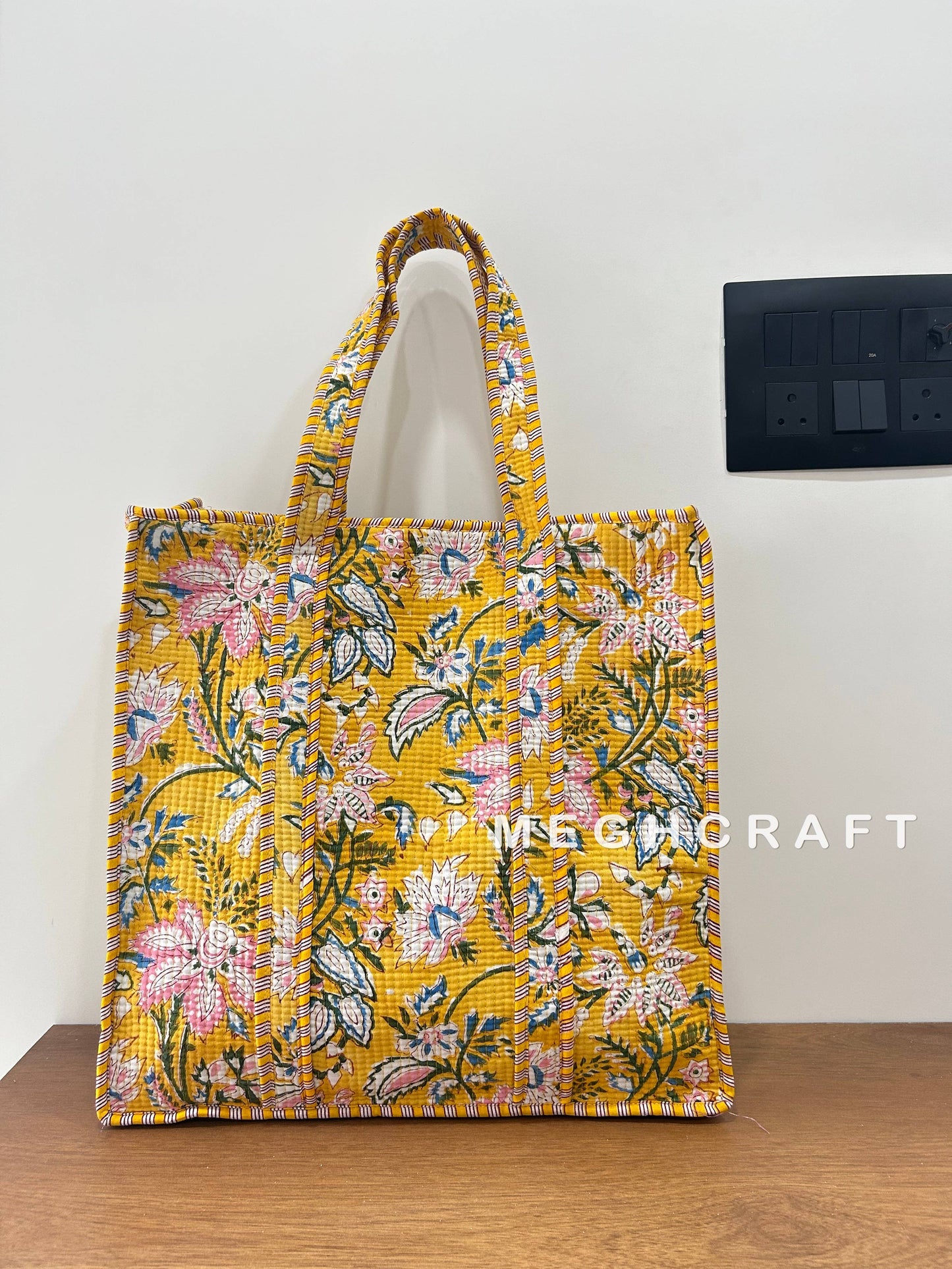 Cotton Quilted Bag with Zipper Closure