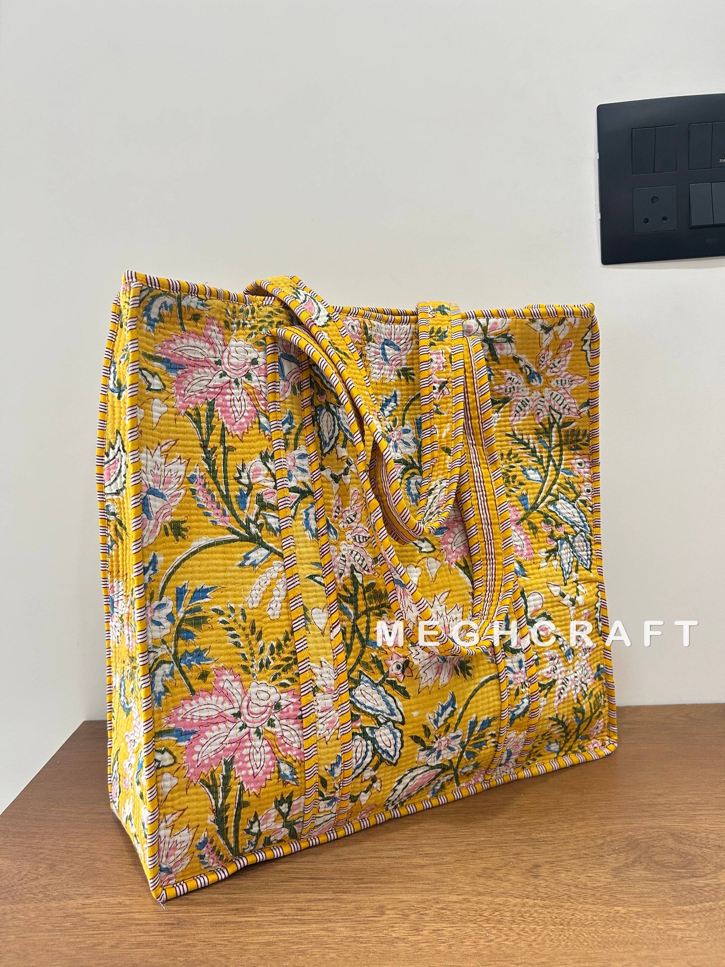 Cotton Quilted Bag with Zipper Closure