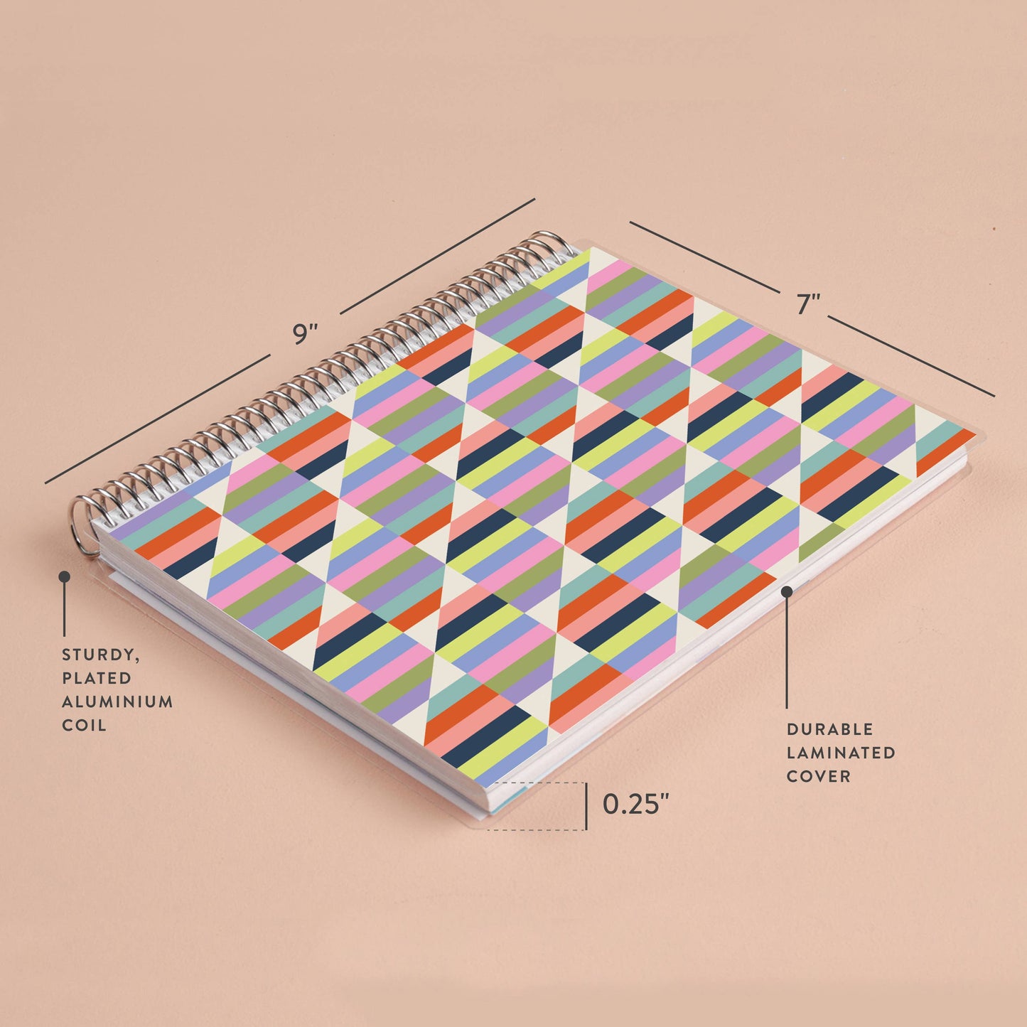 7x9 Hypnotic Coiled Notebook - lined, platinum coil