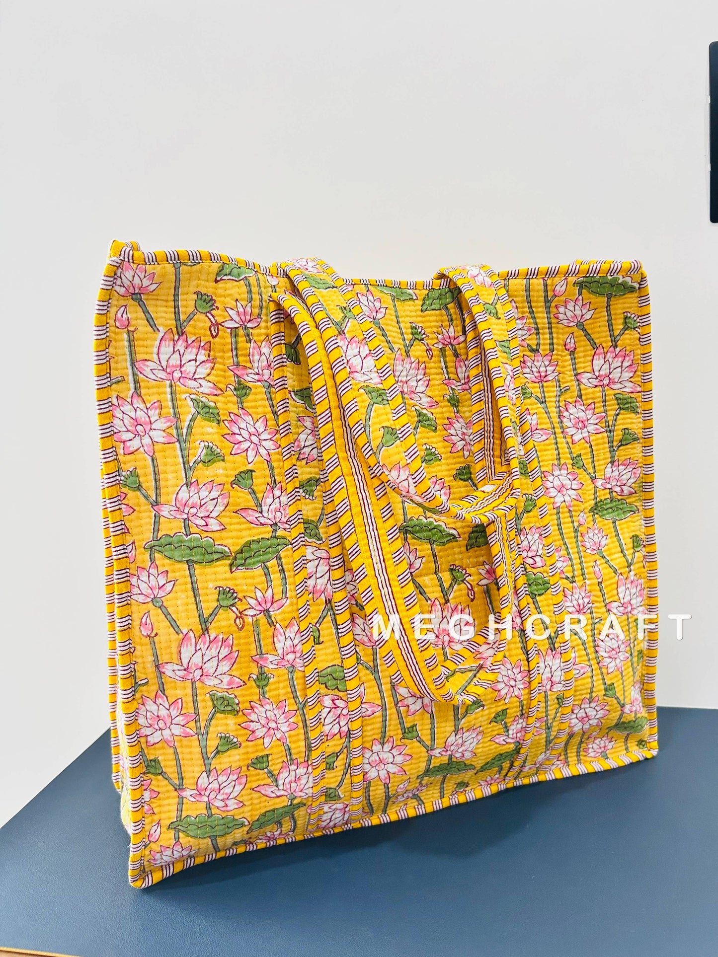 Cotton Quilted Bag with Zipper Closure