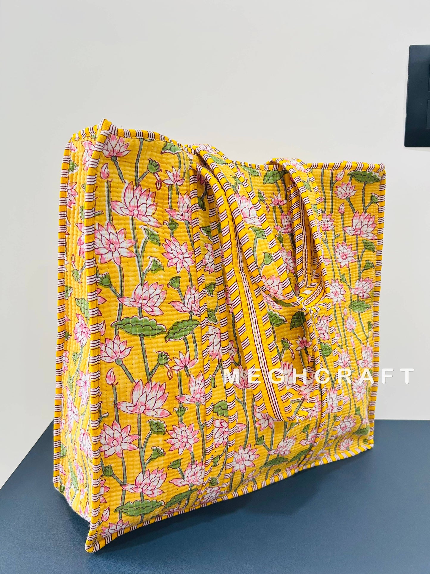 Cotton Quilted Bag with Zipper Closure