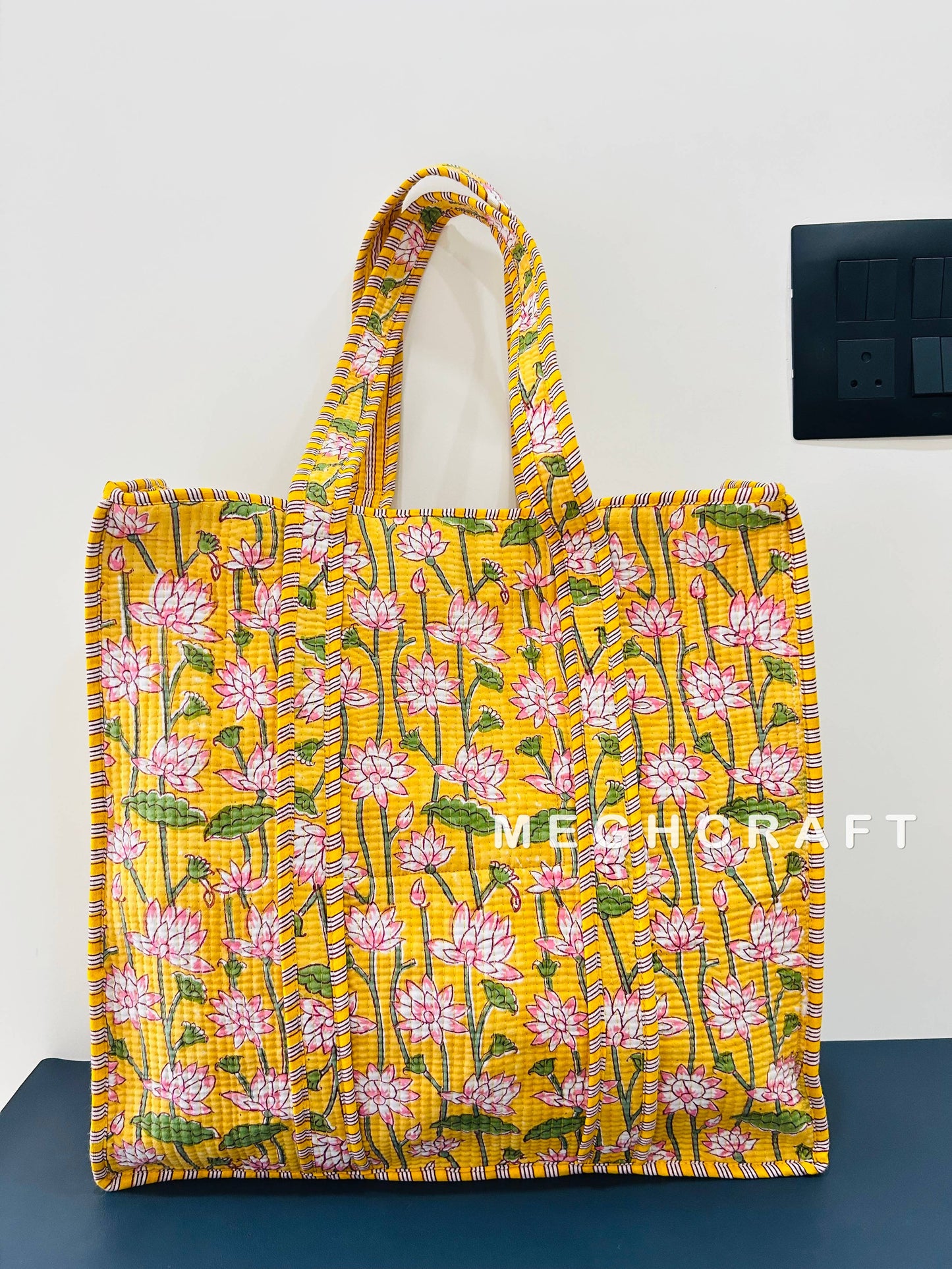 Cotton Quilted Bag with Zipper Closure