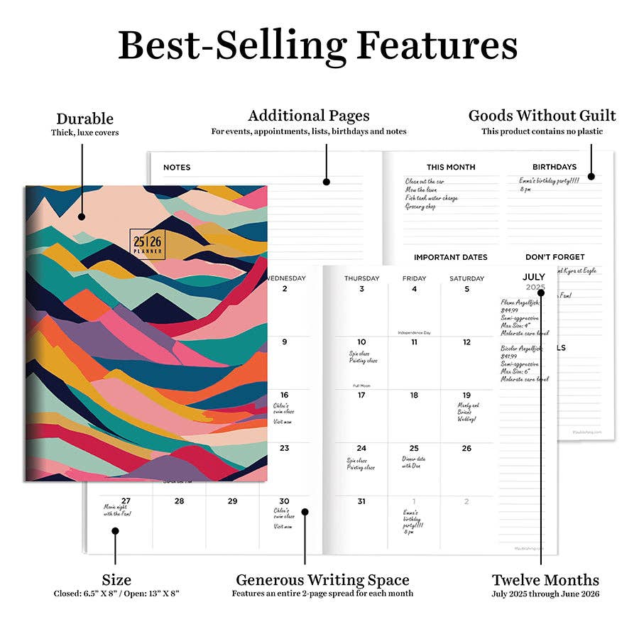 Peaks and Valleys Medium Monthly Planner 2025-2026