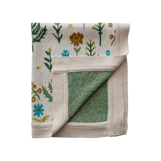 Creative Co-Op Cotton Knit Baby Blanket with Florals