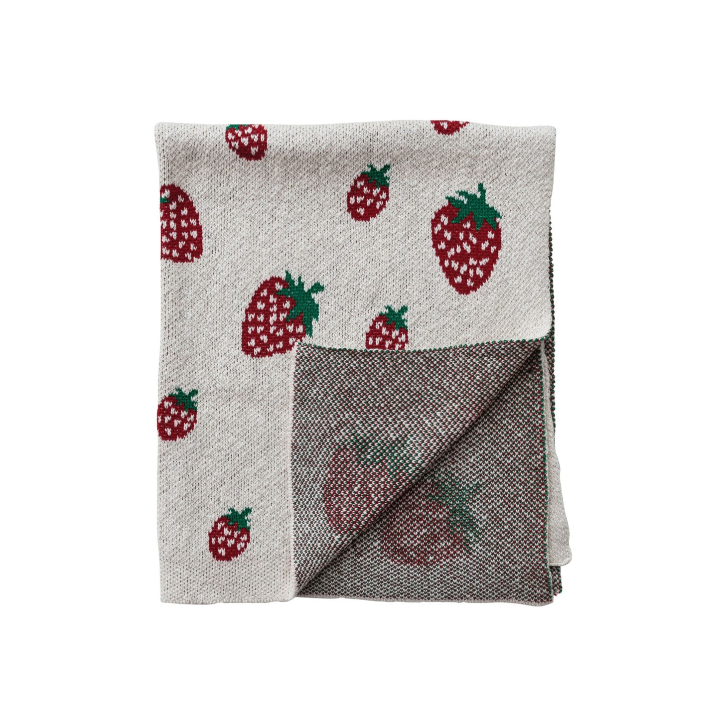 Creative Co-Op Cotton Knit Baby Blanket with Strawberries