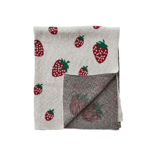 Creative Co-Op Cotton Knit Baby Blanket with Strawberries