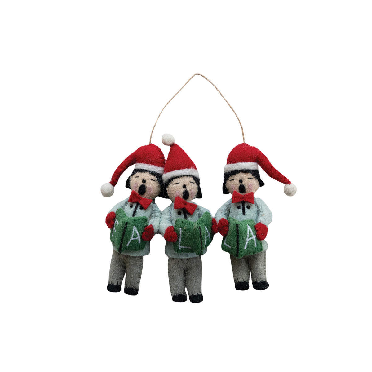 Wool Felt Choir Singers in Santa Hats Ornament "Fa La La"