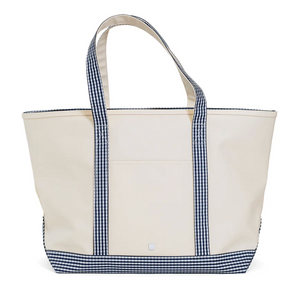 Maxi Tote - Coated Canvas with Gingham Navy Trim