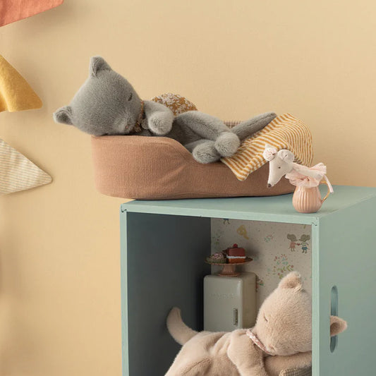 Maileg Sleeping Kitten Plush Small in Grey — Collectible Stuffed Animal & Gift