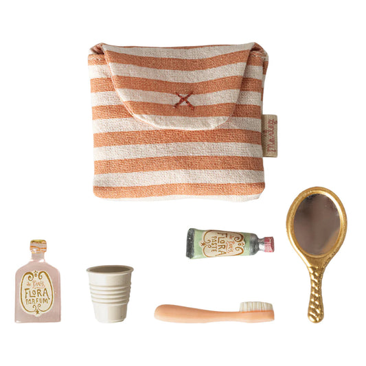 Maileg Toothbrush Set in Coral Bag