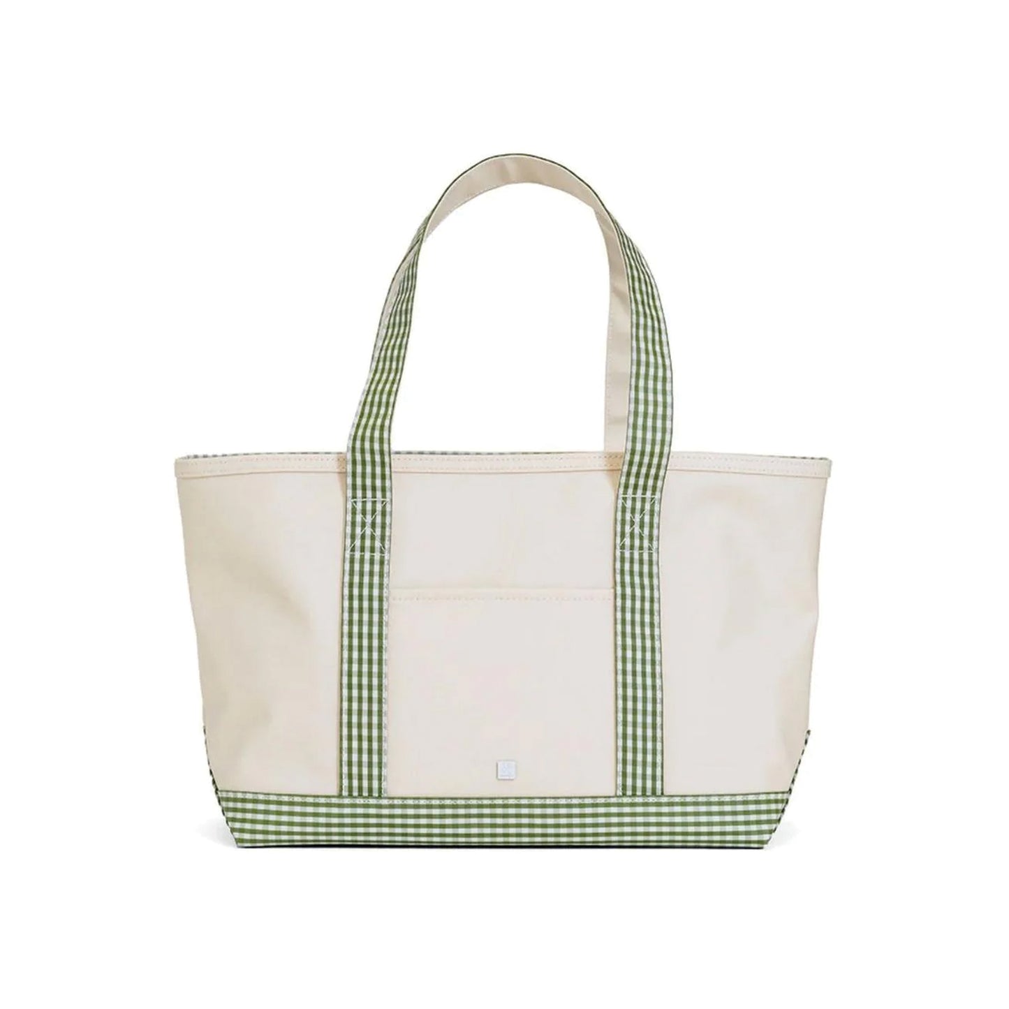 TRVL Medium Tote | Coated Canvas Natural with Gingham Moss Trim