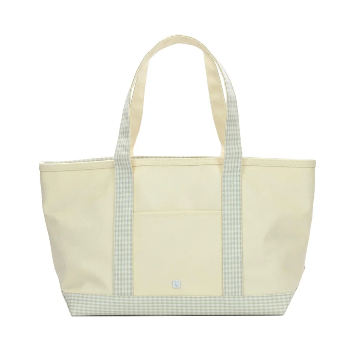 TRVL Medium Tote | Coated Canvas Natural with Gingham Pearl Grey Trim