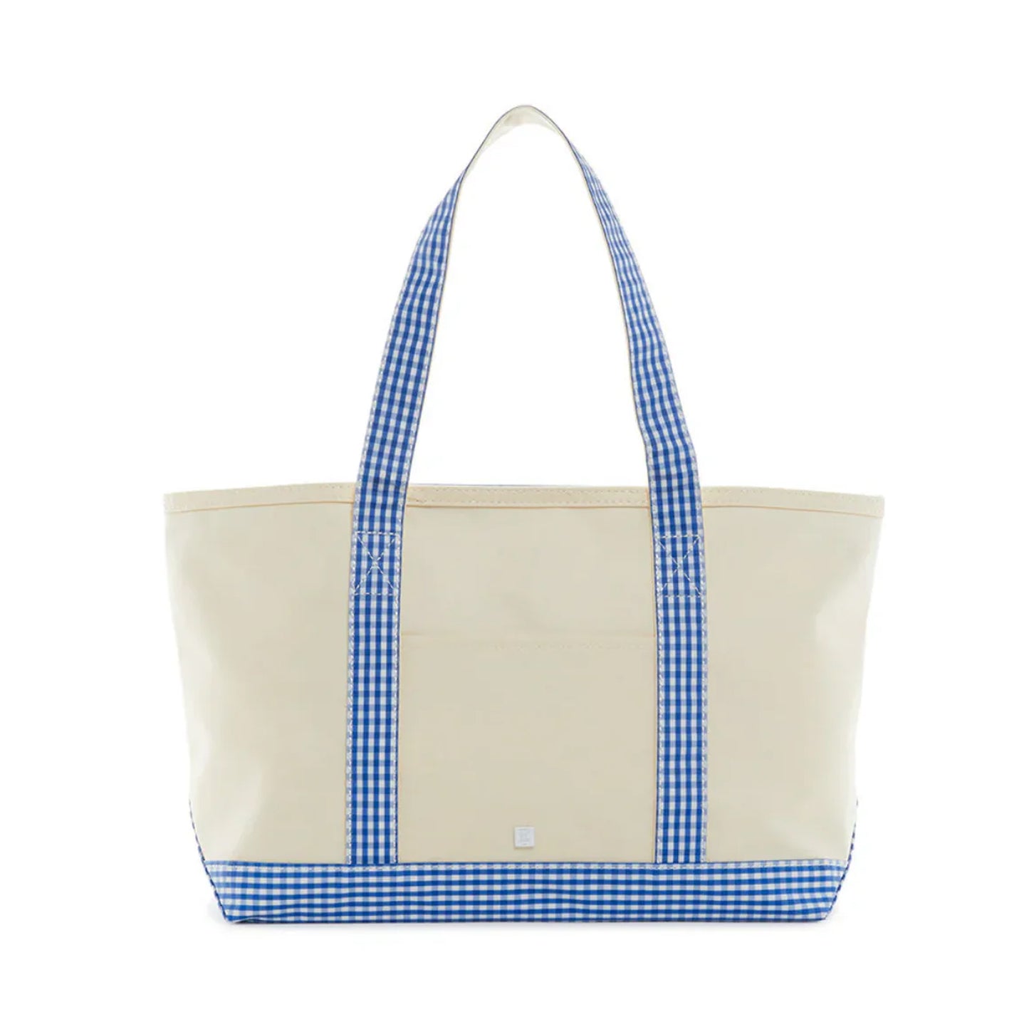 TRVL Medium Tote | Coated Canvas Natural with Gingham Royal Trim