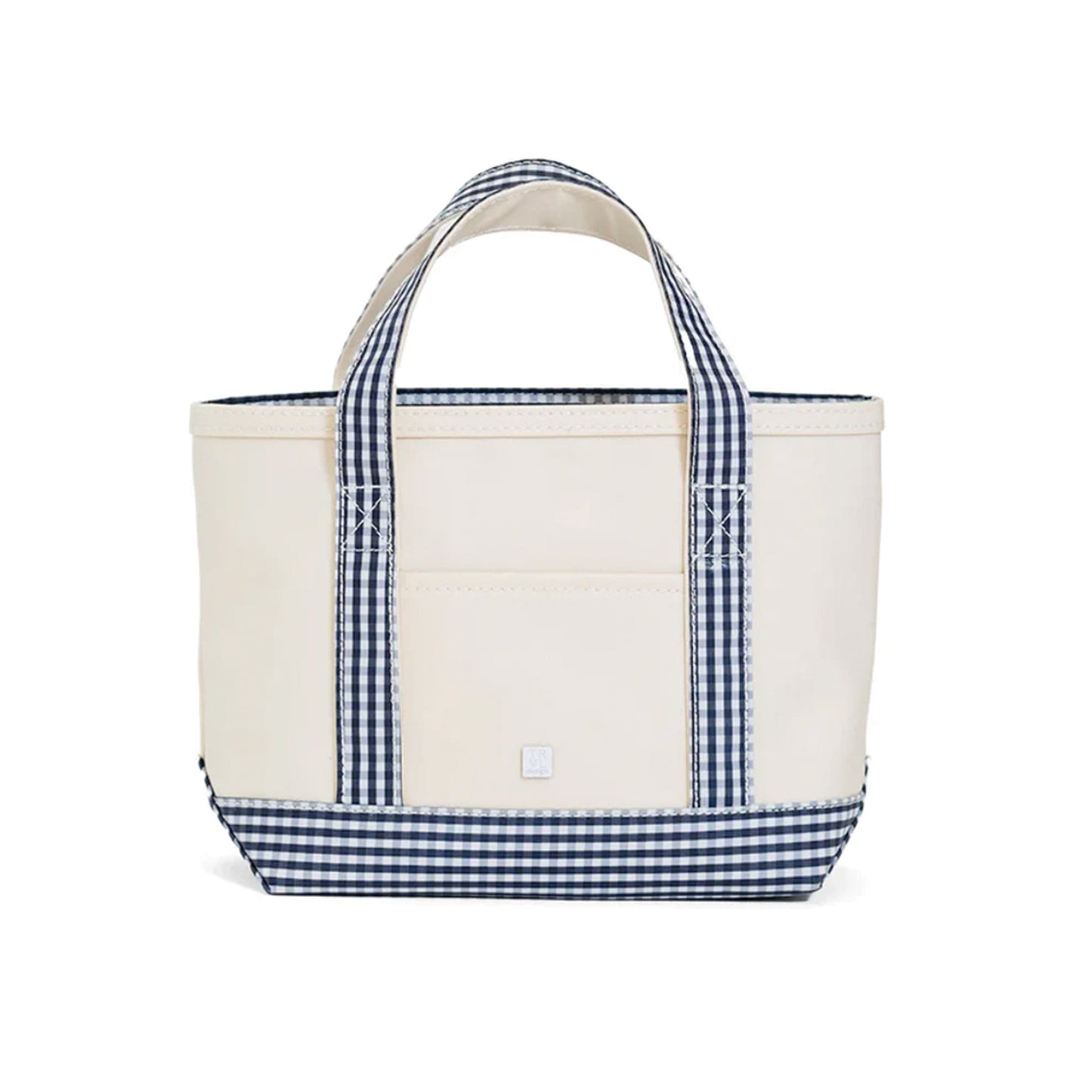TRVL Mini Tote | Coated Canvas with Gingham Navy Trim