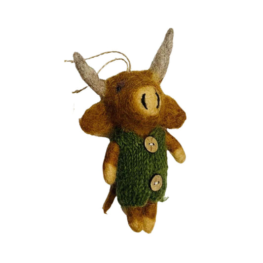 Winding Road Highland Cow in Knit Sweater Felt Ornament