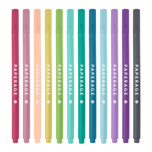 12 Pack Felt Tip Fine Line Pastel Marker Pens With Case