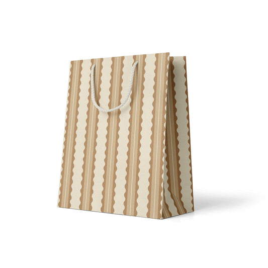 Tan Scalloped Stripe Gift Bag