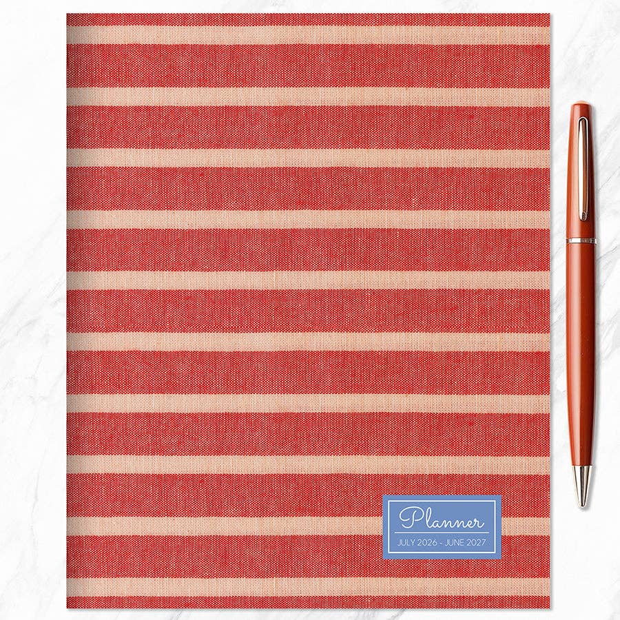 July 2026 - June 2027 Red Stripe Medium Monthly Planner