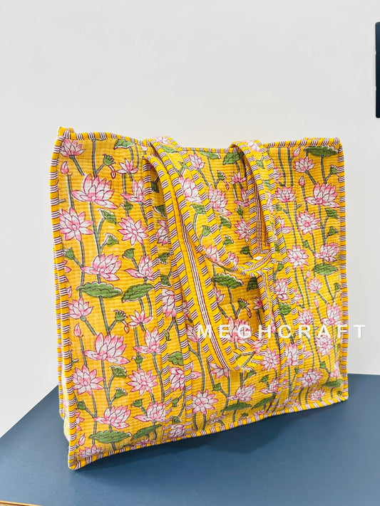 Cotton Quilted Bag with Zipper Closure