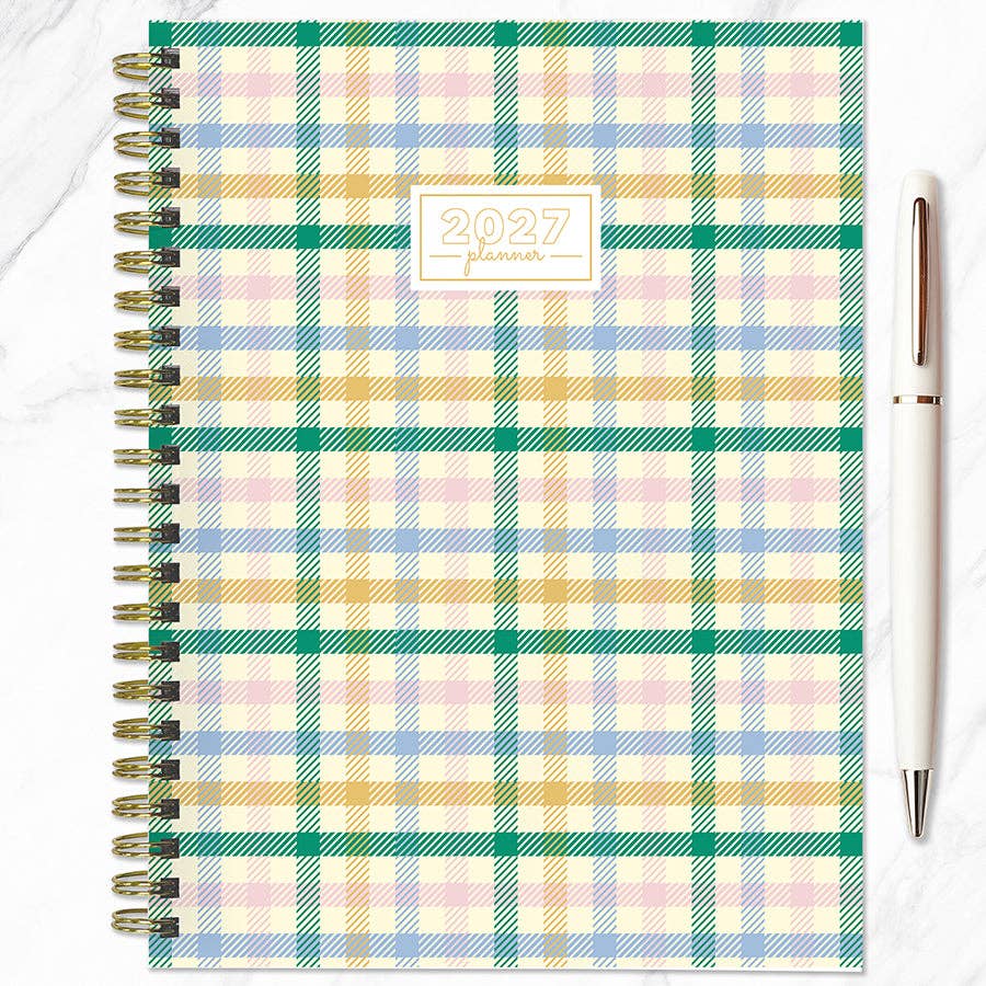 2027 Pastel Plaid Medium Weekly Monthly Planner