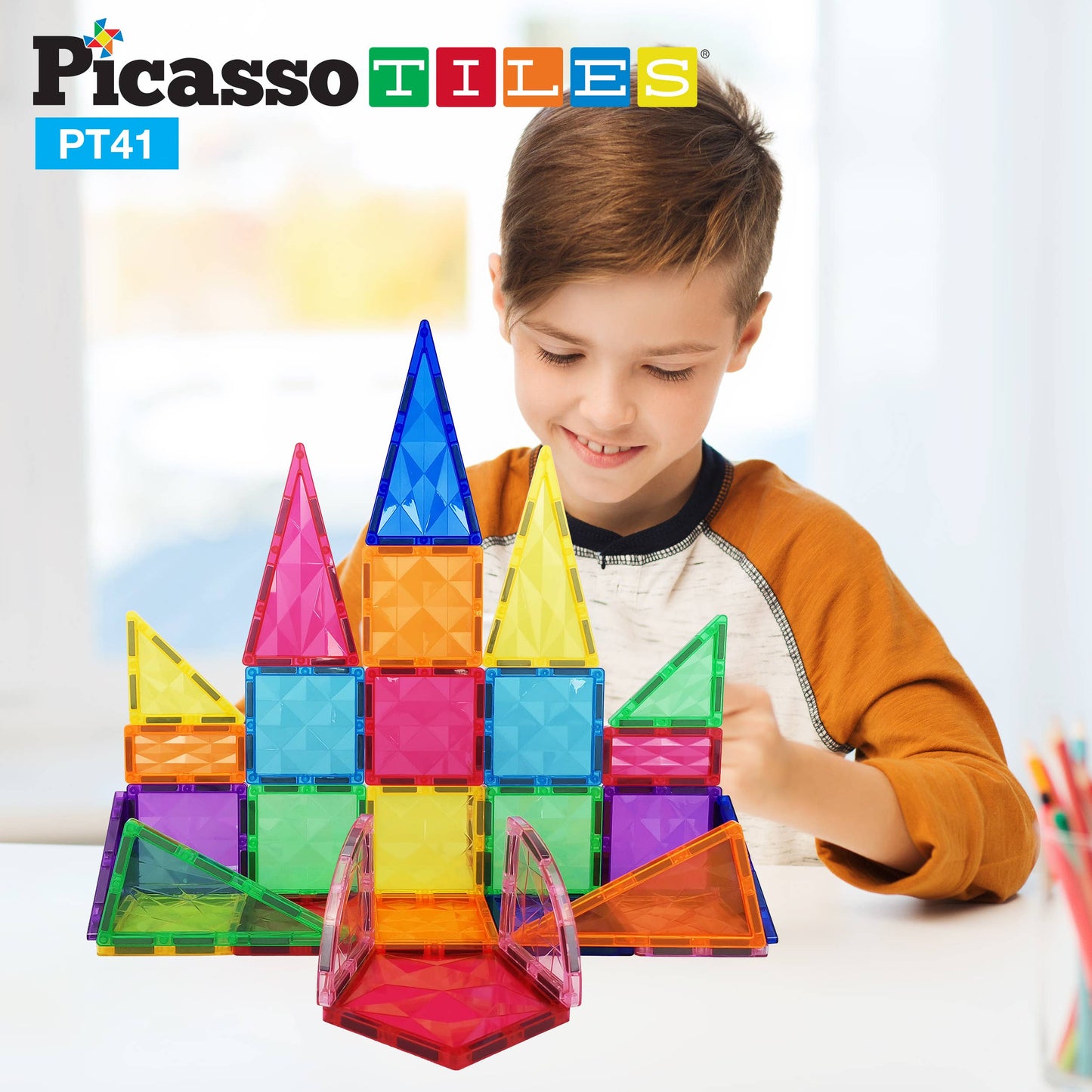PicassoTiles 41 Piece Prism Magnetic Building Block Set PT41