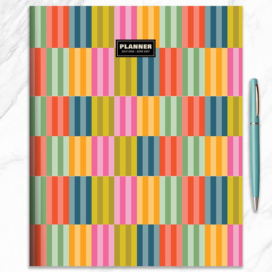 July 2026 - June 2027 Blocked Colors Large Monthly Planner