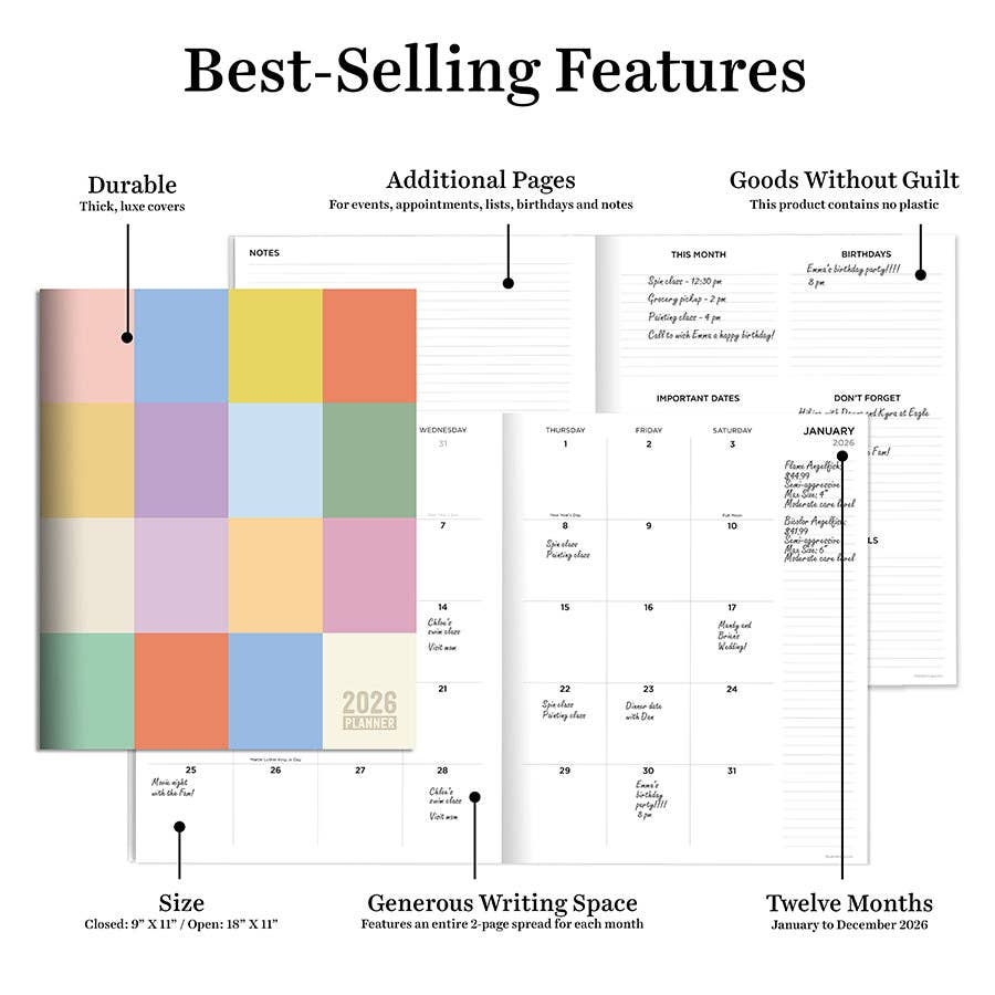 2026 Color Swatch Large Monthly Planner