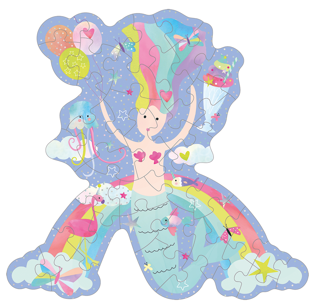 Floss & Rock Fantasy 40-Piece Mermaid Shaped Jigsaw Puzzle with Shaped Box