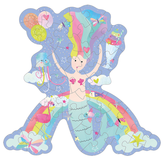 Floss & Rock Fantasy 40-Piece Mermaid Shaped Jigsaw Puzzle with Shaped Box