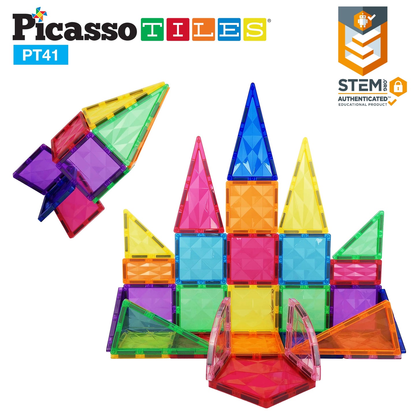PicassoTiles 41 Piece Prism Magnetic Building Block Set PT41