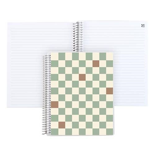 7x9 Simple Checkered Coiled Notebook - lined, platinum coil