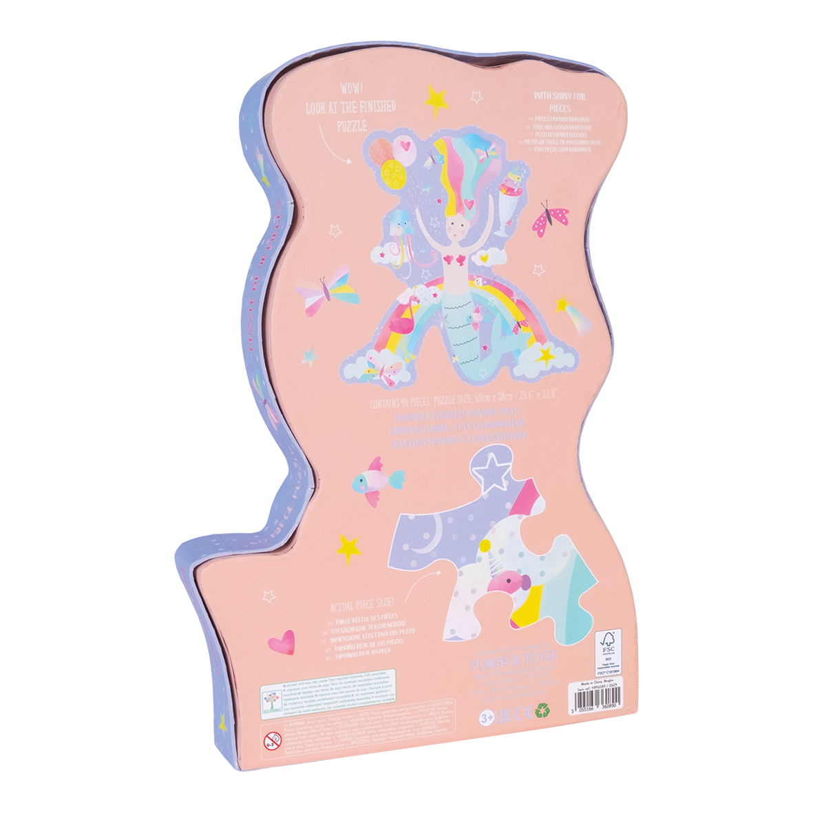 Floss & Rock Fantasy 40-Piece Mermaid Shaped Jigsaw Puzzle with Shaped Box