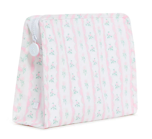 Roadie Large Zip Pouch - Ribbon Floral Pink