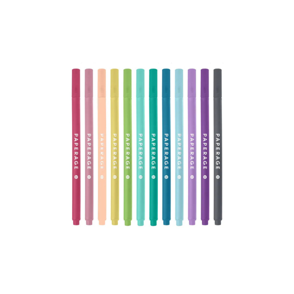 12 Pack Felt Tip Fine Line Pastel Marker Pens With Case