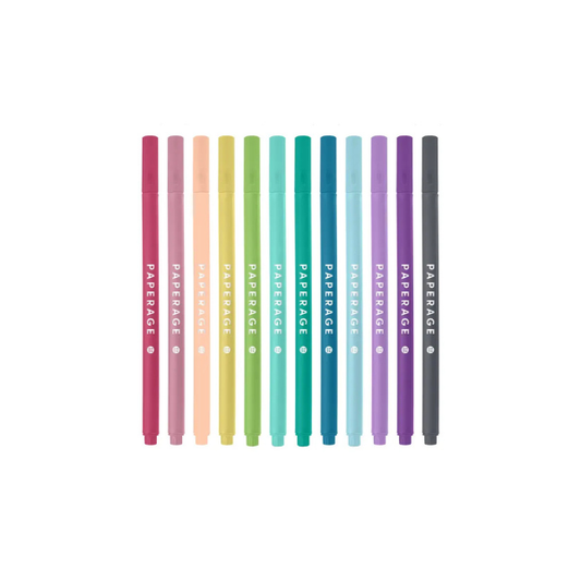 12 Pack Felt Tip Fine Line Pastel Marker Pens With Case