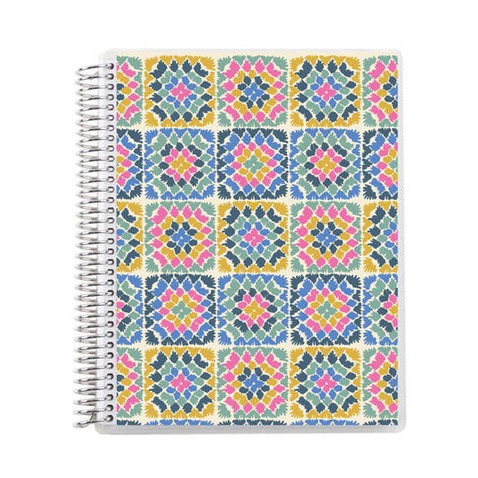 7x9 Crochet Brights Coiled Notebook - lined, platinum coil