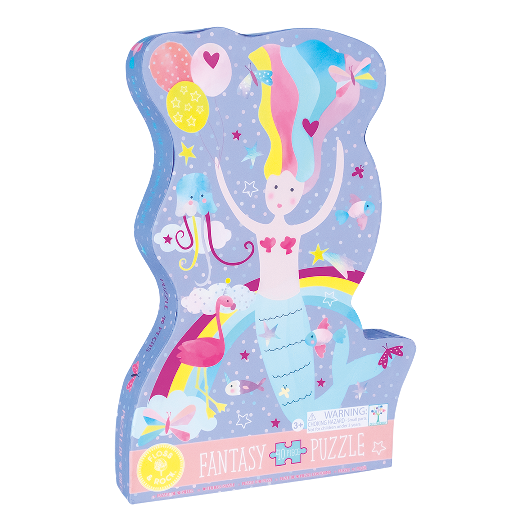 Floss & Rock Fantasy 40-Piece Mermaid Shaped Jigsaw Puzzle with Shaped Box