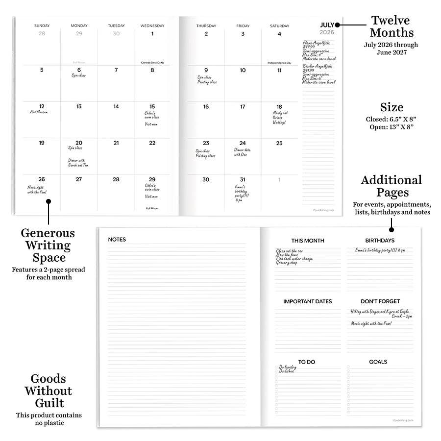 July 2026 - June 2027 Fully Floral Medium Monthly Planner