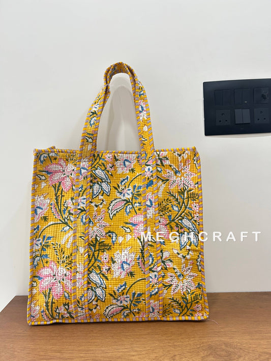 Cotton Quilted Bag with Zipper Closure