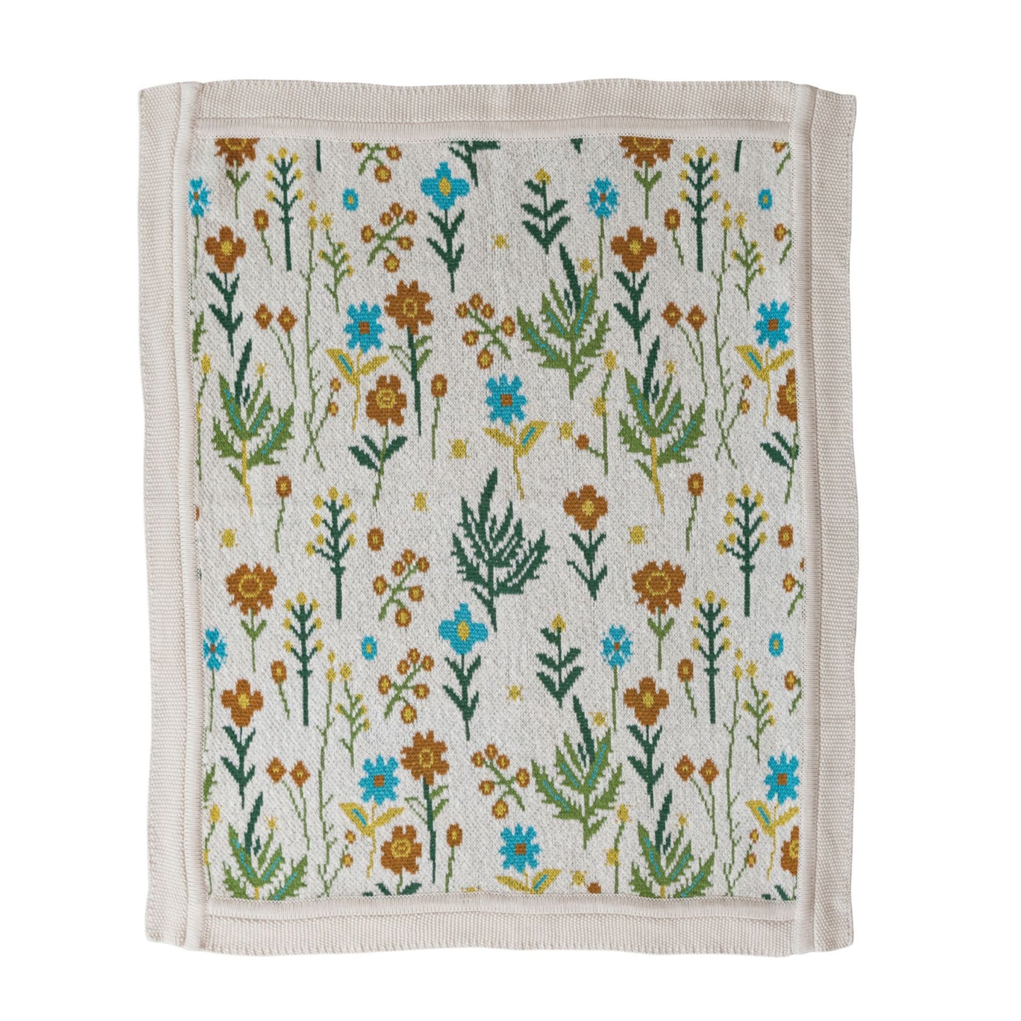 Creative Co-Op Cotton Knit Baby Blanket with Florals