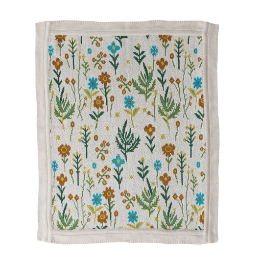 Creative Co-Op Cotton Knit Baby Blanket with Florals