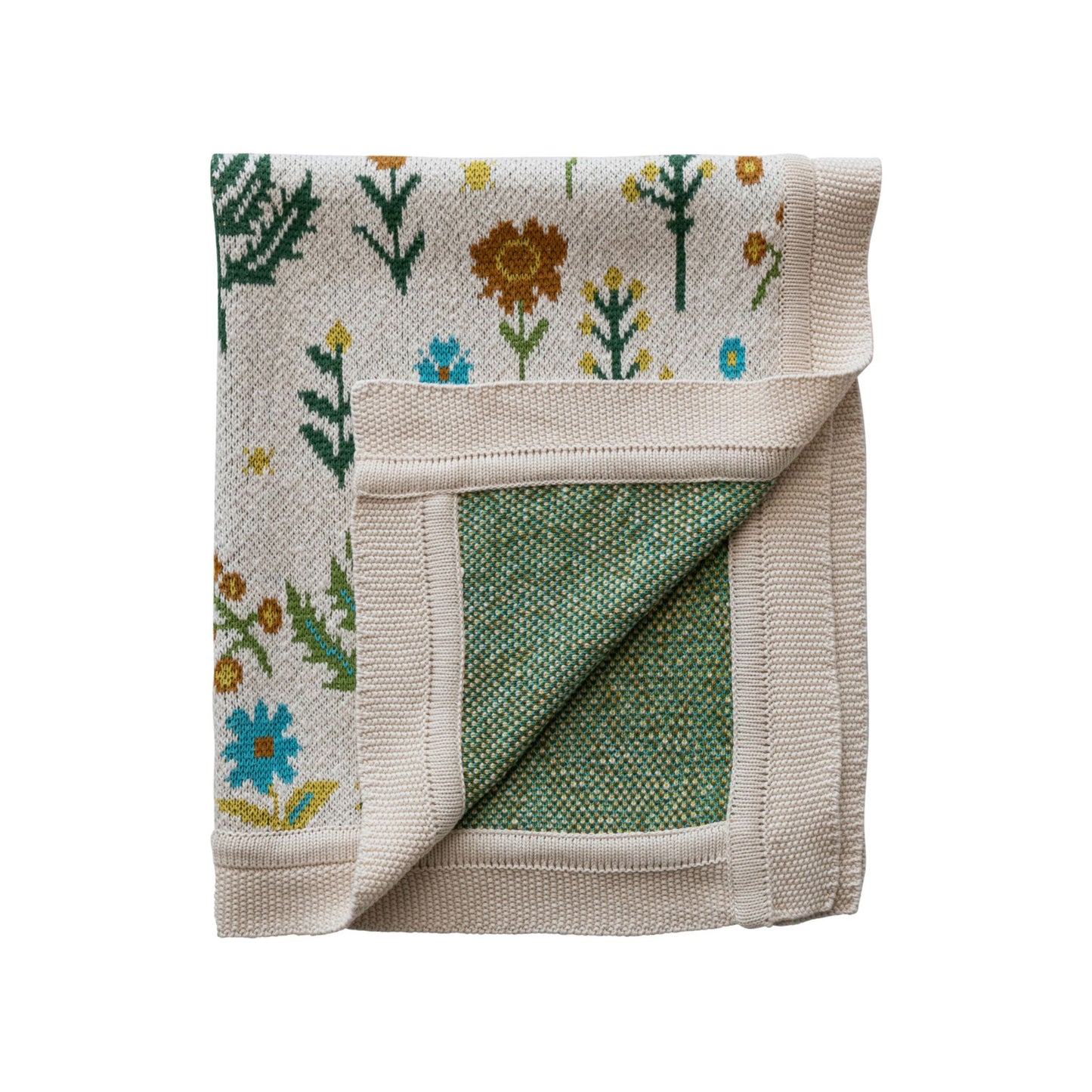 Creative Co-Op Cotton Knit Baby Blanket with Florals