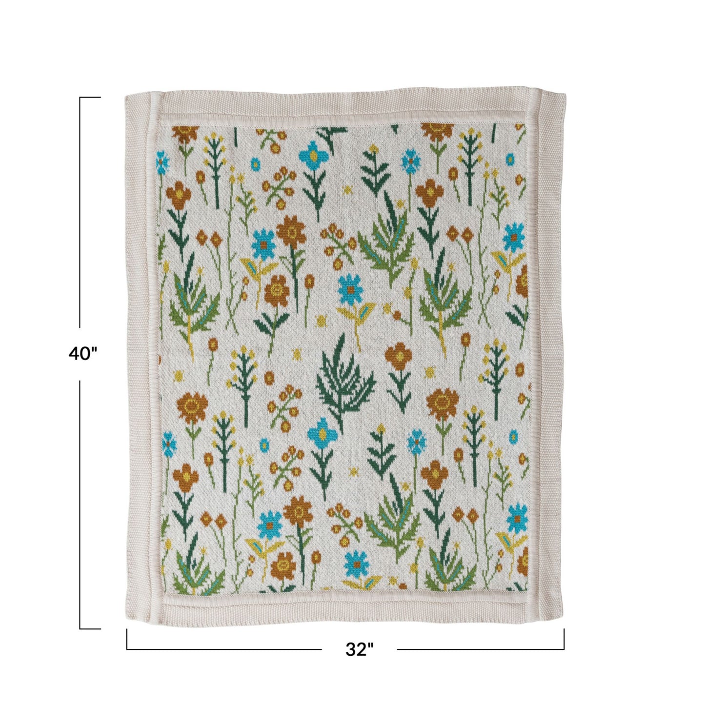 Creative Co-Op Cotton Knit Baby Blanket with Florals