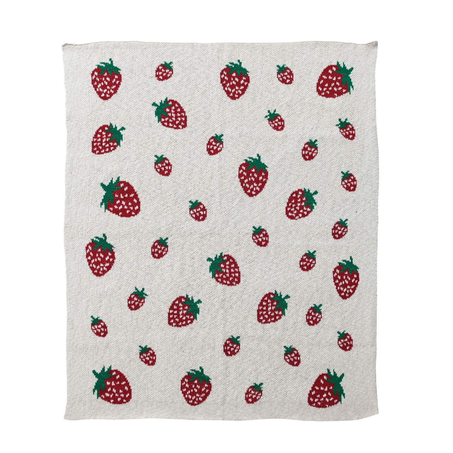 Creative Co-Op Cotton Knit Baby Blanket with Strawberries