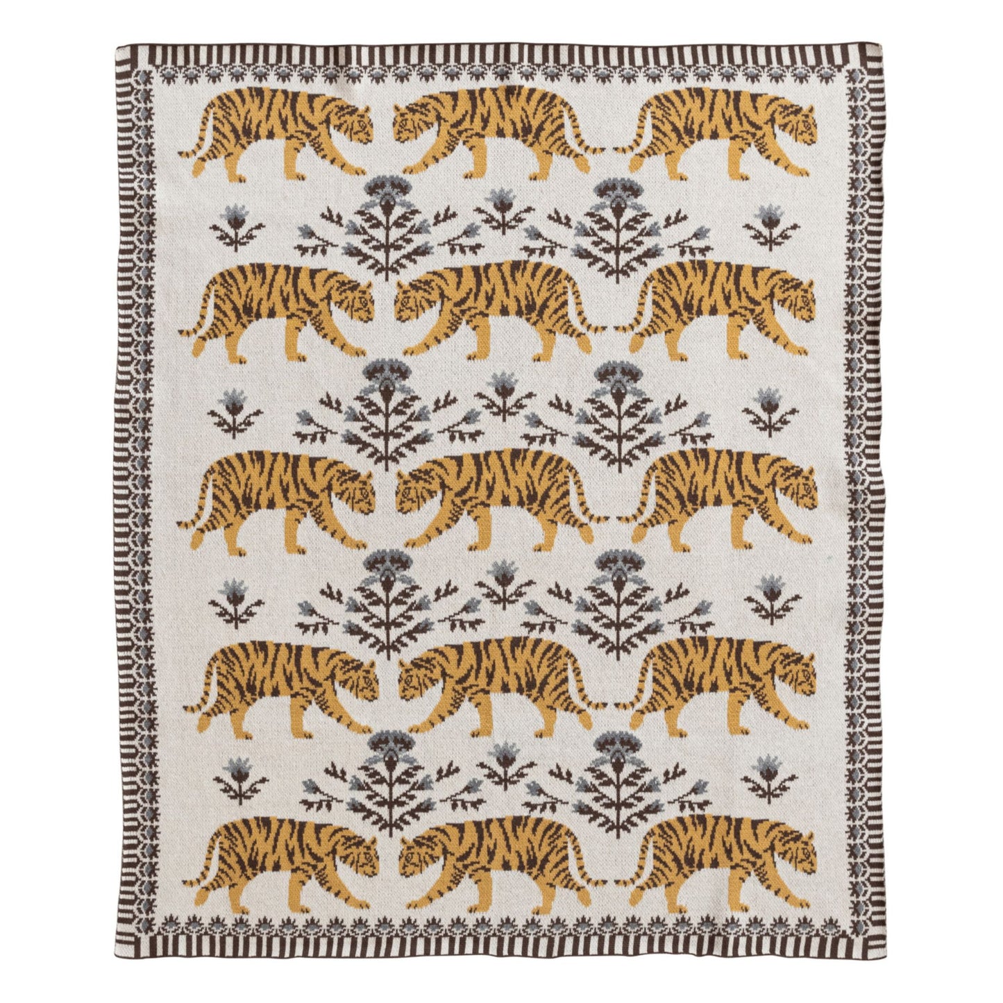 Creative Co-Op Cotton Knit Baby Blanket with Tigers
