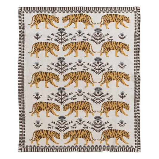 Creative Co-Op Cotton Knit Baby Blanket with Tigers