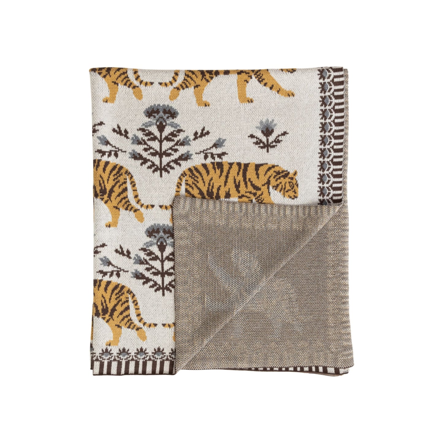 Creative Co-Op Cotton Knit Baby Blanket with Tigers